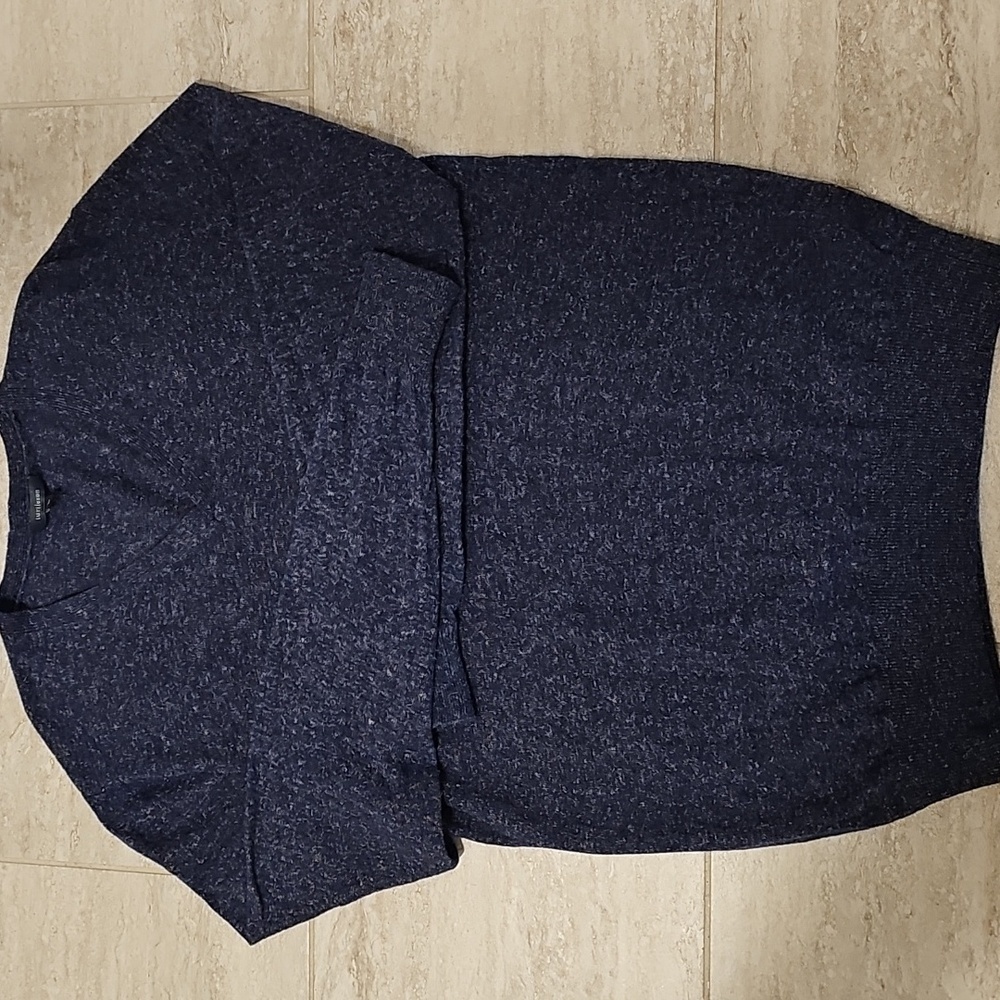 V-Neck Sweater in Blue and White with Knit Texture